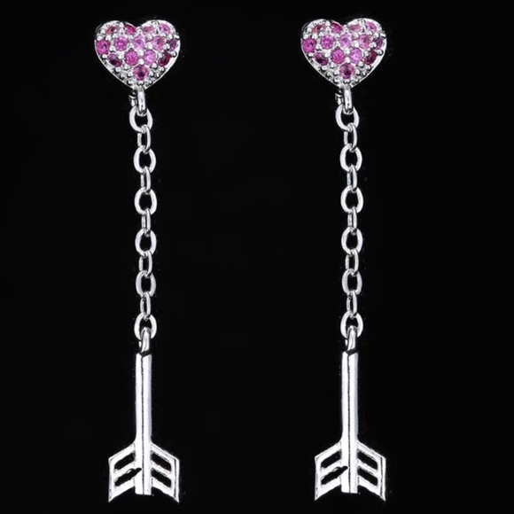 Jewelry - 💜 (925) CRYSTAL HEART/ARROWS EARRINGS